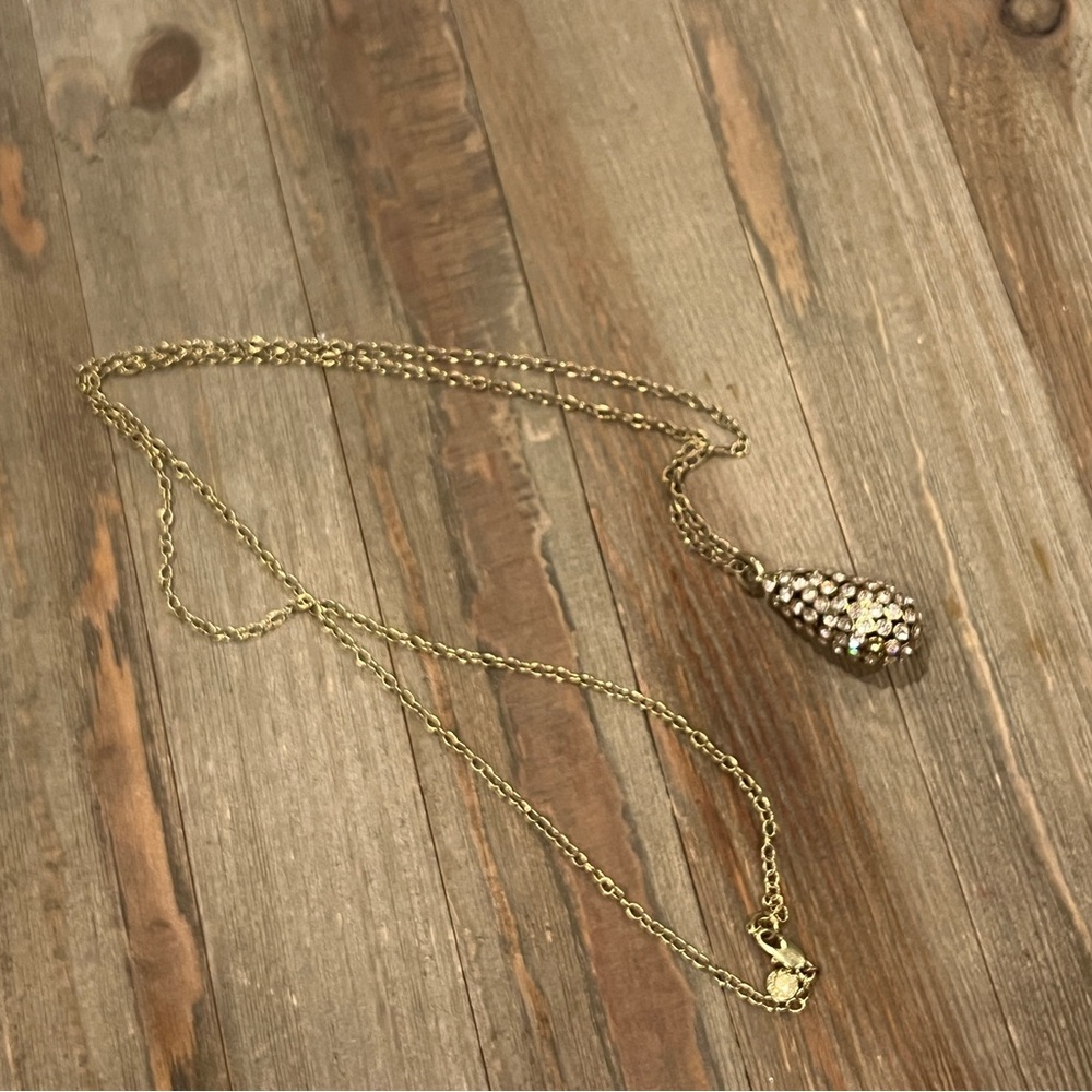 J.Crew Puffy Teardrop Pendant Chain Necklace Long Gold Charm Jcrew Crystal